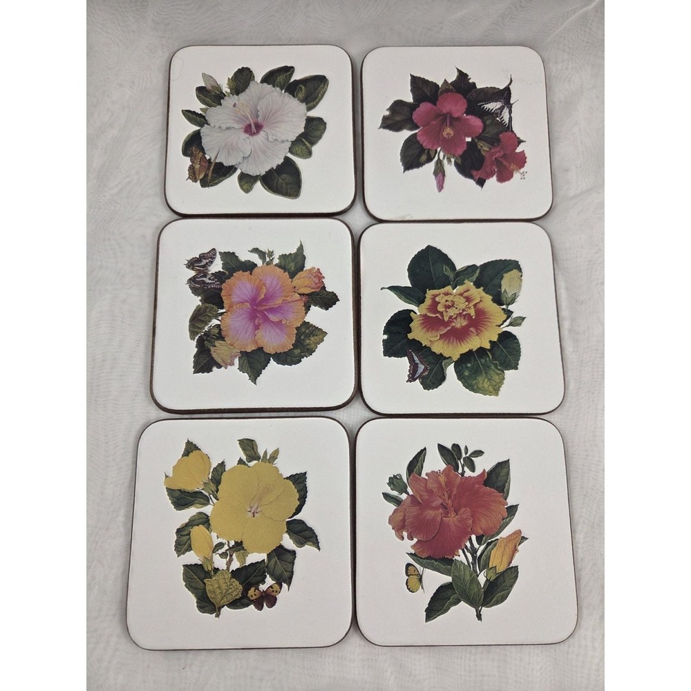 Vgt Jason New Zealand Cork Backed Coasters Set of 6 Botanical Hibiscus Hawaii